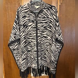 Christian Siriano Black and Gray Zebra Pancho. Size x/1x